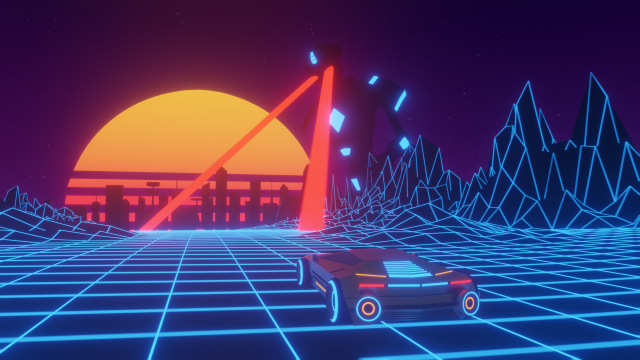 Synthwave Race Towards The 80s - Animated 3D Model .c4d .max .obj .3ds .fbx .stl .blend 