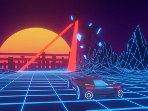 80 年代に向けた Synthwave レース - アニメーション 3Dモデル