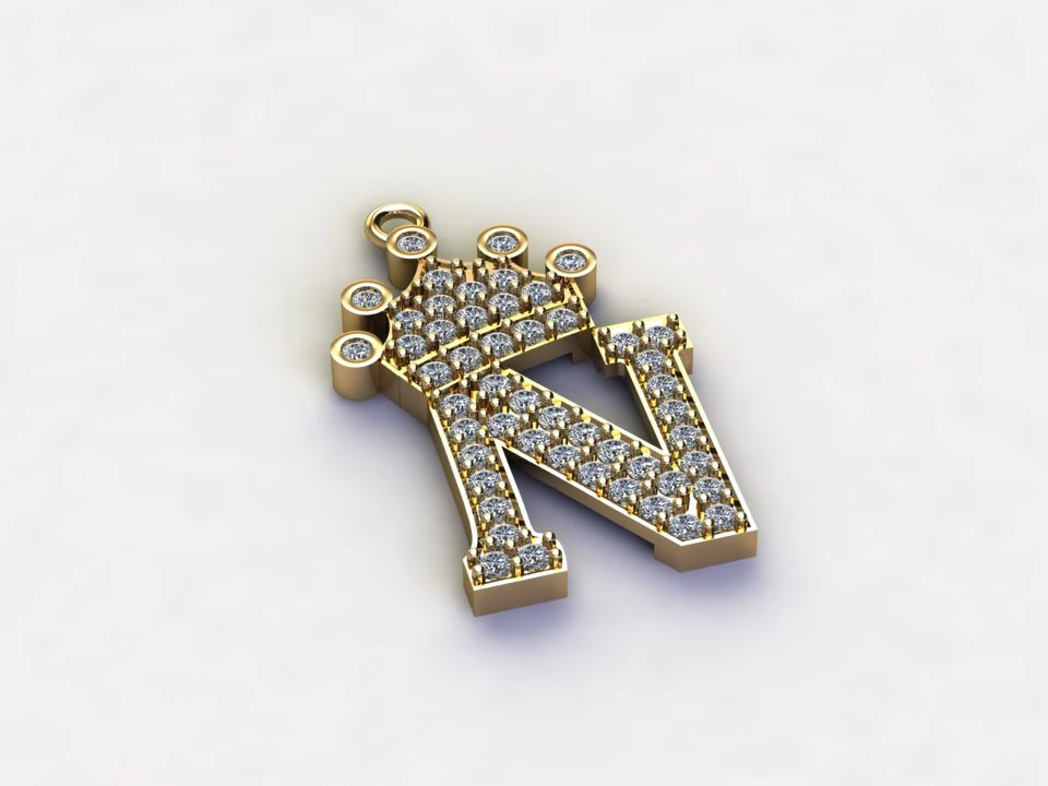 N Pendant Jewelry 3D Model .c4d .max .obj .3ds .fbx .stl .blend