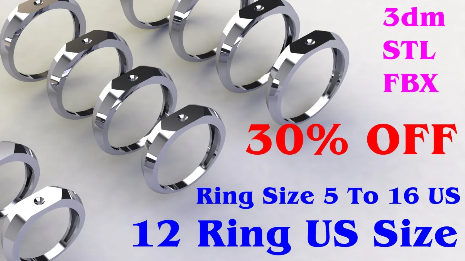 12 Different Ring Size US 3D Model .c4d .max .obj .3ds .fbx .stl .blend 