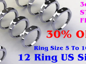 12가지 다른 반지 사이즈(미국) 3D 모델