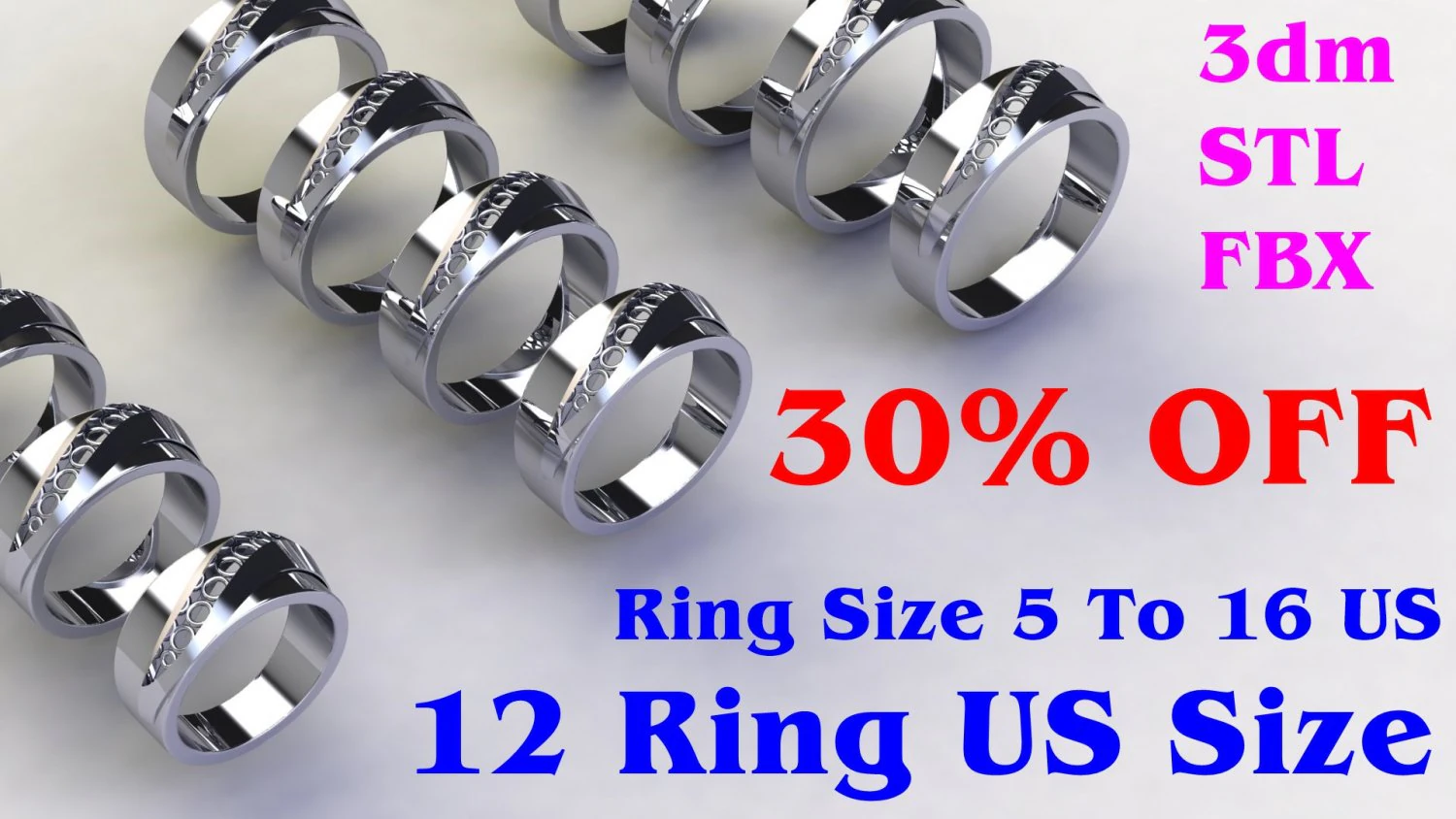 12 Different Ring Size US 3D Model .c4d .max .obj .3ds .fbx .stl .blend 