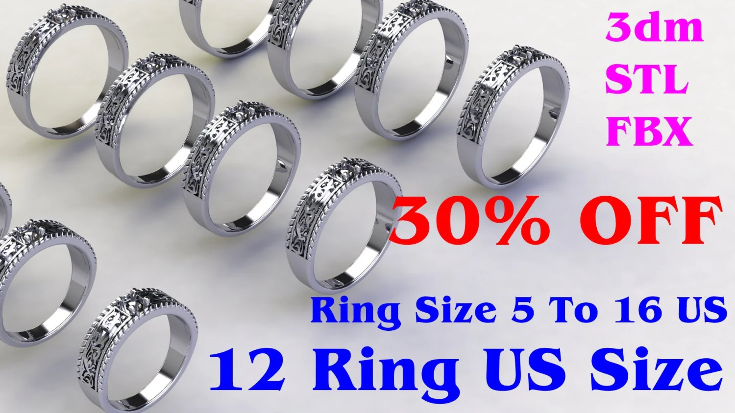 12 Different Ring Size US 3D Model .c4d .max .obj .3ds .fbx .stl .blend