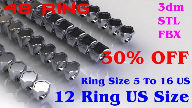 48 Ring Signet Different Size 3D Model .c4d .max .obj .3ds .fbx .stl .blend 