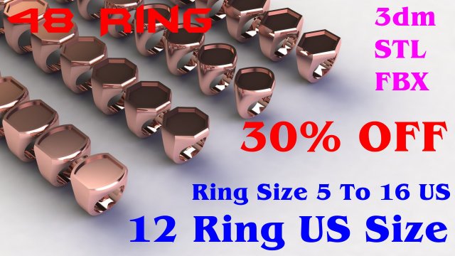 48 Ring Signet Different Size 3D 模型 .c4d .max .obj .3ds .fbx .stl .blend 