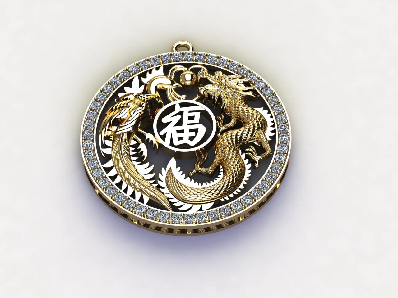 Dragon and Phoenix Pendant 3D Model .c4d .max .obj .3ds .fbx .stl .blend 