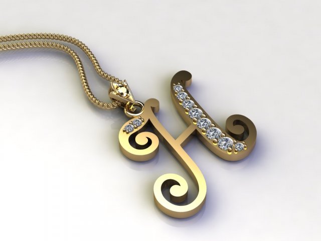 Alphabets letter H pendant 3D Model .c4d .max .obj .3ds .fbx .stl .blend 