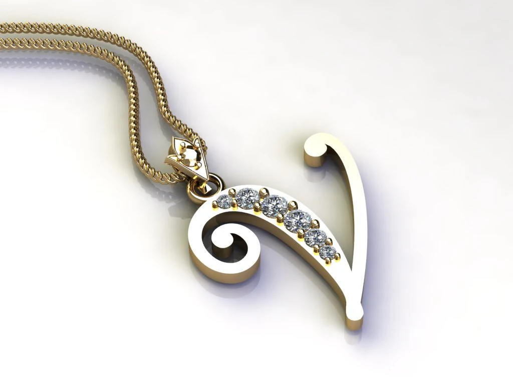 Alphabets letter V pendant 3D Model .c4d .max .obj .3ds .fbx .stl .blend 