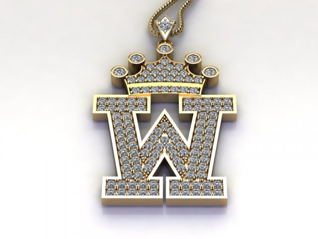 Alphabets letter W pendant 3D Model .c4d .max .obj .3ds .fbx .stl .blend 
