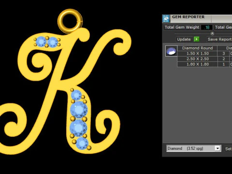 K Letter Alphabet Pendant Cad For Sell 3D Print Model