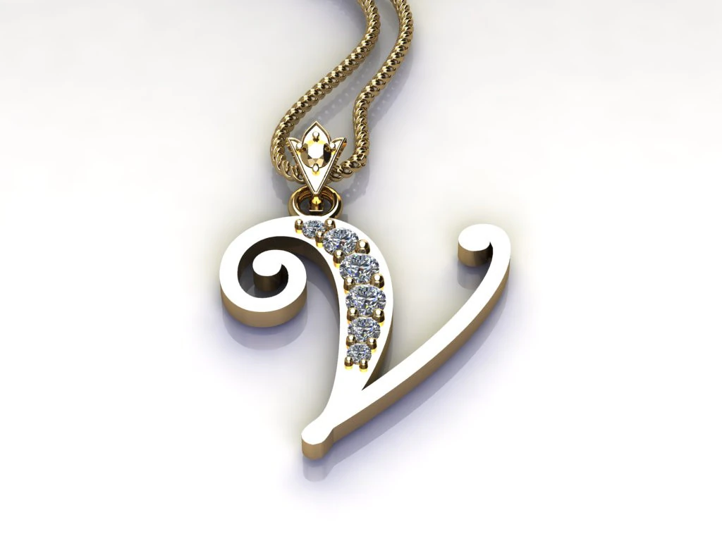 V Letter Alphabet Pendant Cad For Sell 3D Print Model .c4d .max .obj .3ds .fbx .stl .blend 