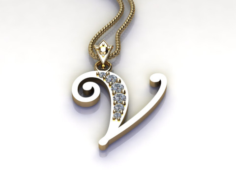 V Letter Alphabet Pendant Cad For Sell 3D Print Model