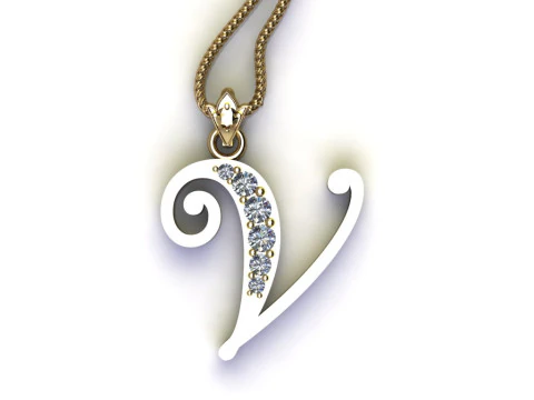 V Letter Alphabet Pendant Cad For Sell 3D Print Model