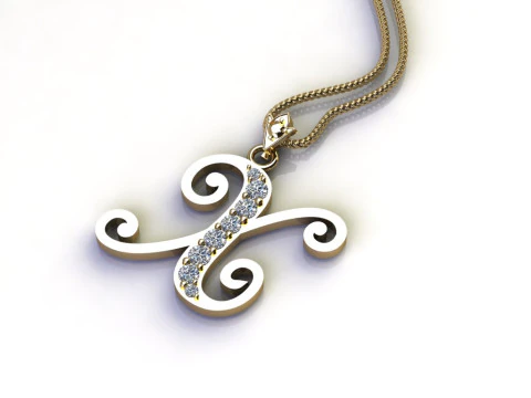 X 文字アルファベット ペンダント CAD 販売用 3Dプリントモデル