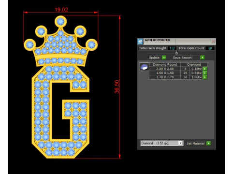 Cad pingente de alfabeto letra G para venda Modelo de Impressão 3D