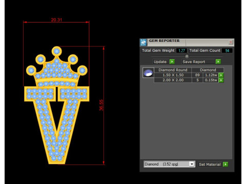 V Letter Alphabet Pendant Cad For Sell 3D Print Model
