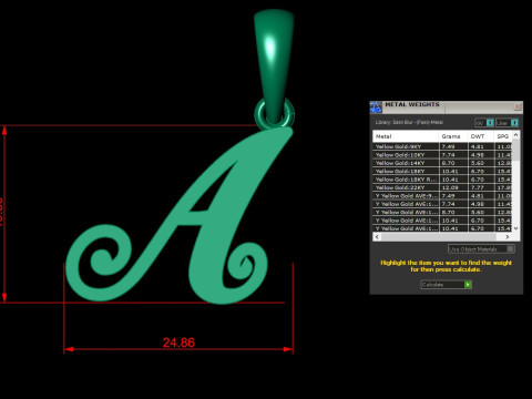 A Letter Alphabet Pendant Cad For Sell 3Dプリントモデル
