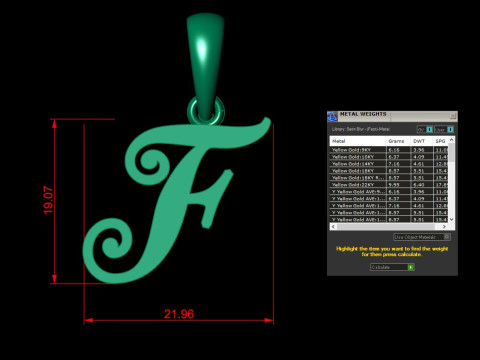 F Letter Alphabet Pendant Cad For Sell 3D 프린트 모델