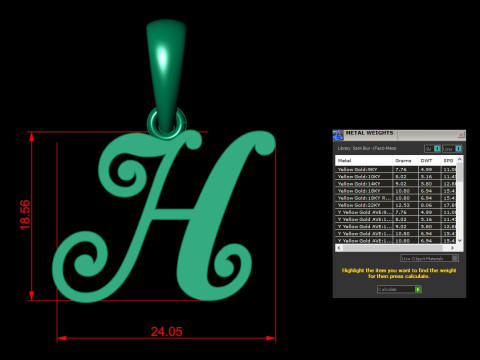 H Letter Alphabet Pendant Cad For Sell 3D Print Model