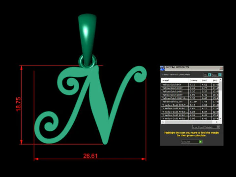 N Letter Alphabet Pendant Cad For Sell 3D Print Model