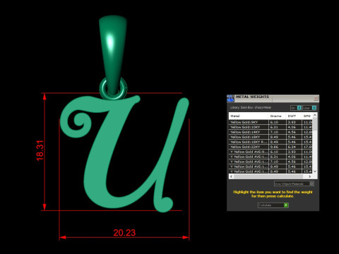 U Letter Alphabet Pendant Cad For Sell 3D Принт Модель