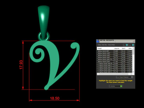 V Letter Alphabet Pendant Cad For Sell 3D Print Model