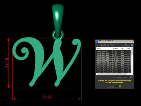 W Letter Alphabet Pendant Cad For Sell 3D Print Model