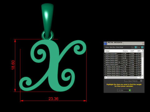 X Letter Alphabet Pendant Cad For Sell Model Cetak 3D