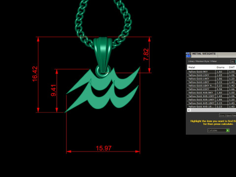 Aquarius Light Gold Pendant Version 5 3D Принт Модель