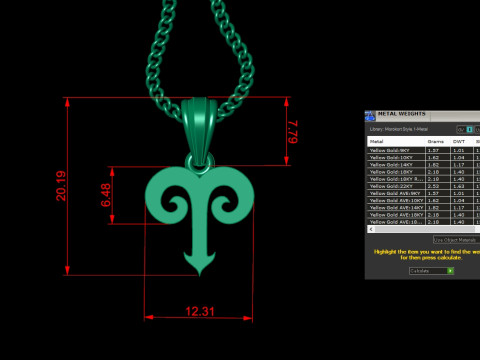 Aries Light Gold Pendant Version 5 3D Druckmodell