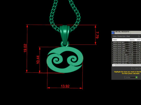 Cancer Light Gold Pendant Version 5 3D Print Model
