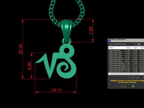 Capricom Light Gold Pendant Version 5 3D 프린트 모델