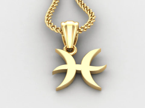Pisces Light Gold Pendant Version 5 3D Print Model