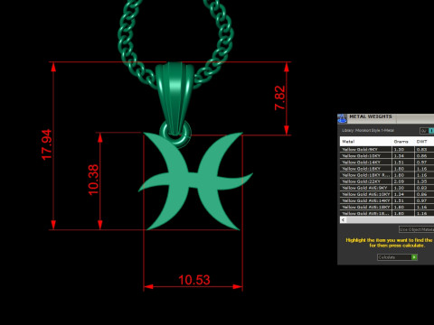 Pisces Light Gold Pendant Version 5 3D Принт Модель