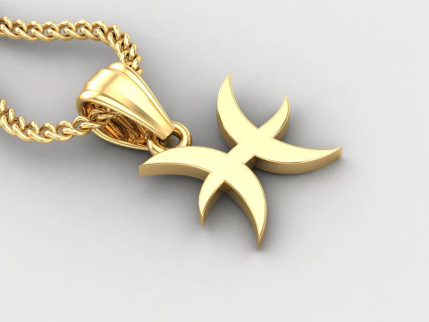 Pisces Light Gold Pendant Version 5 3D Print Model