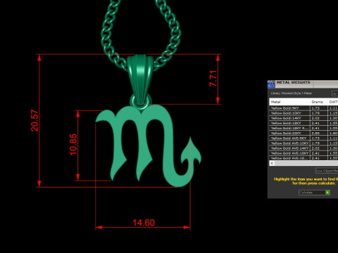 Scorpio Light Gold Pendant Version 5 3D Print Model