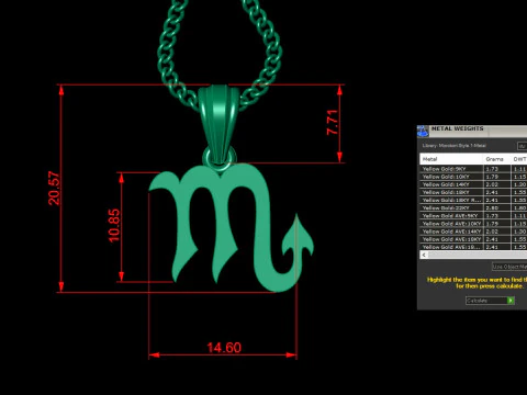 Scorpio Light Gold Pendant Version 5 3D Print Model