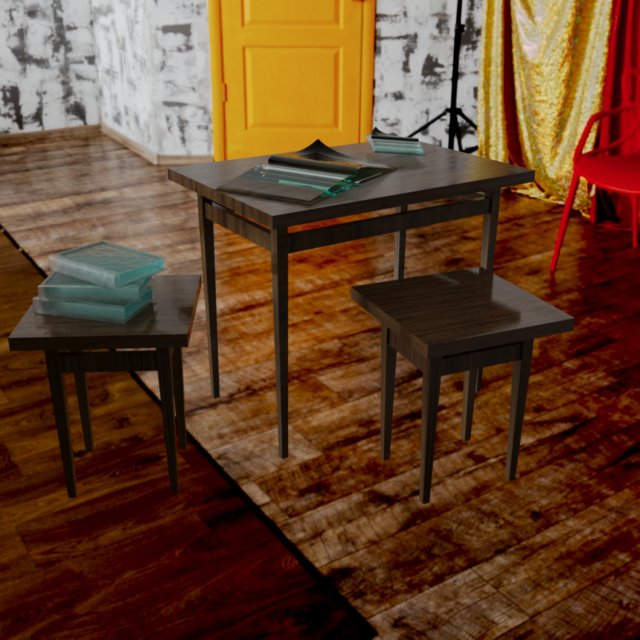 Table and glass book Modello 3D .c4d .max .obj .3ds .fbx .stl .blend 