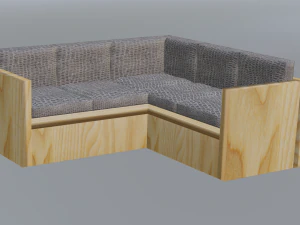 Divano angolare in legno realizzato in pelle di serpente Modello 3D