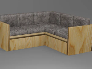 Corner wooden sofa made of snake skin 3D Model