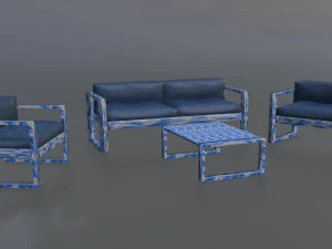 Set of outdoor furniture sofa two armchairs and a table 3D Model