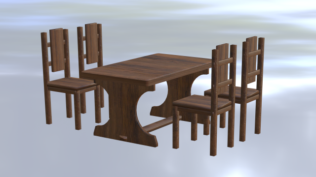 Table with wooden chairs Modello 3D .c4d .max .obj .3ds .fbx .stl .blend 
