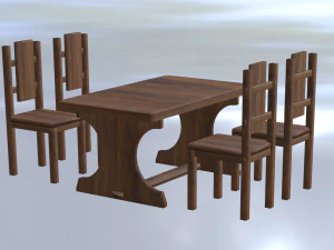 Mesa com cadeiras de madeira Modelo 3D