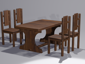 Table with wooden chairs Modello 3D