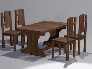 Table with wooden chairs 3D Model