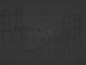 Table with wooden chairs 3D Model