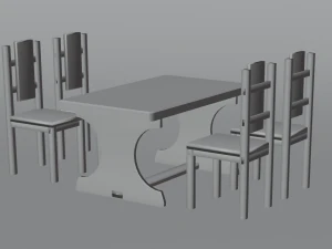 Table with wooden chairs 3D Model