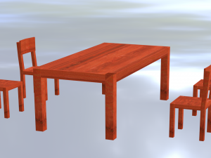 Table and chairs wooden light covered with glossy varnish 3D Model