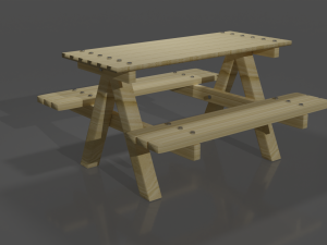 Combined outdoor table with benches Modelo 3D