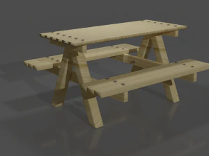 Combined outdoor table with benches 3D Model